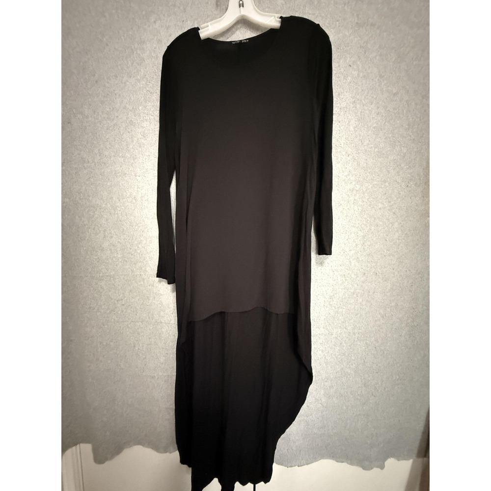 Zara Dress Womens Large Black Jersey Hi Low Maxi Asymmetric Layered Long Sleeve